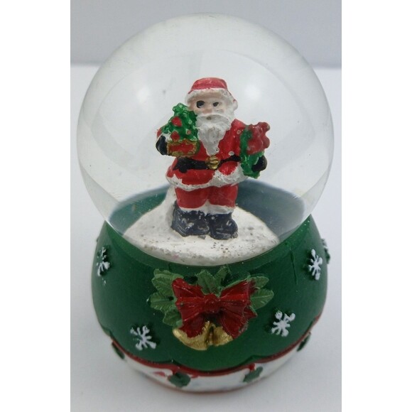 Mini Santa Claus Snowglobe Christmas Snow Globe Miniature Green White Waterglobe - Picture 14 of 16